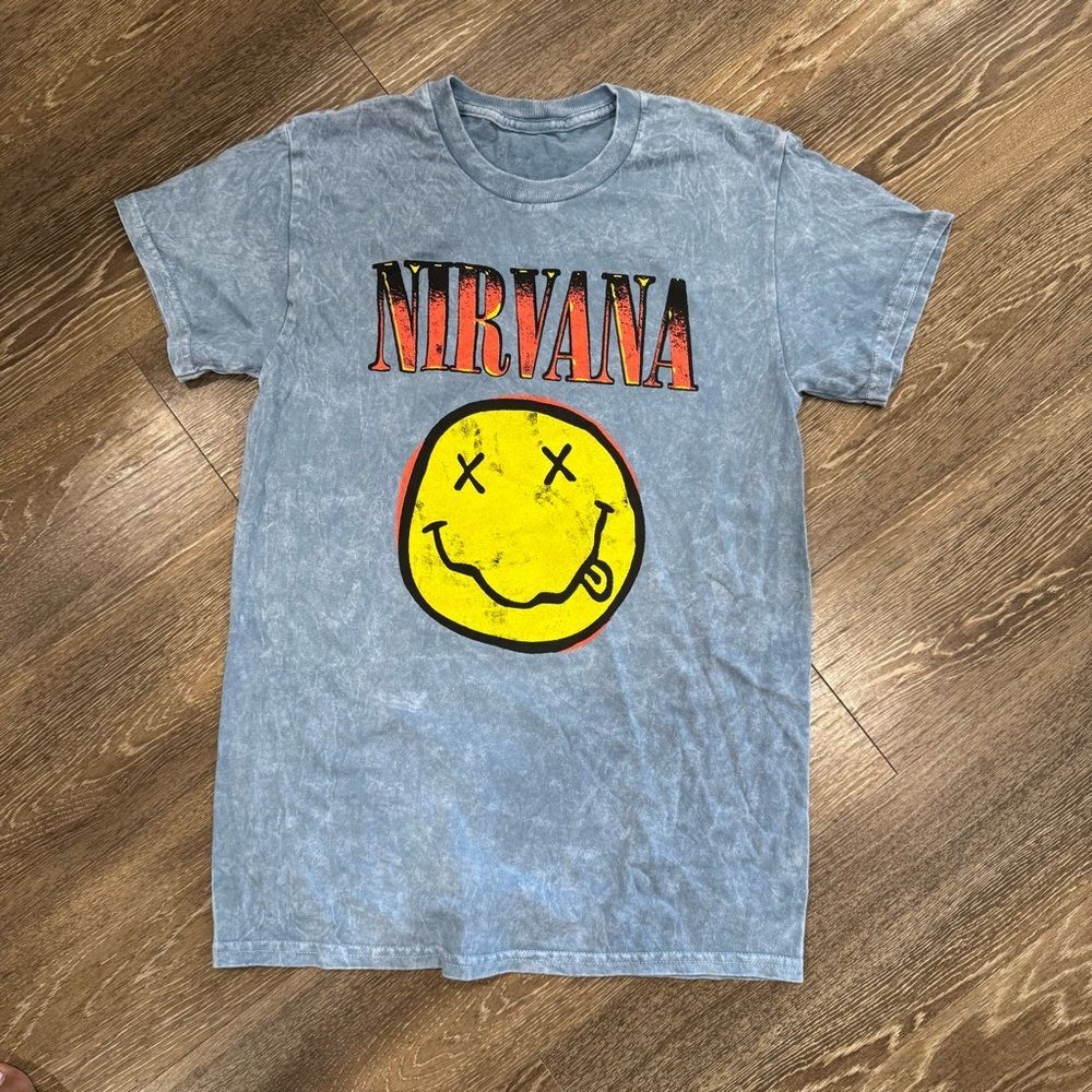 Nirvana Graphic T-Shirt in Blue and Yellow - read description